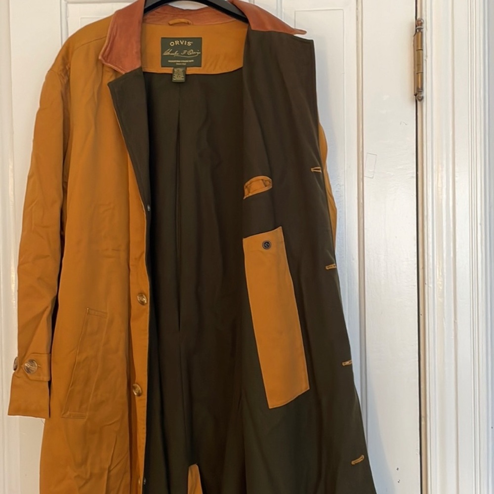 NWT in original bag Orvis Signature trench coat long jacket tan/brown wool blend
